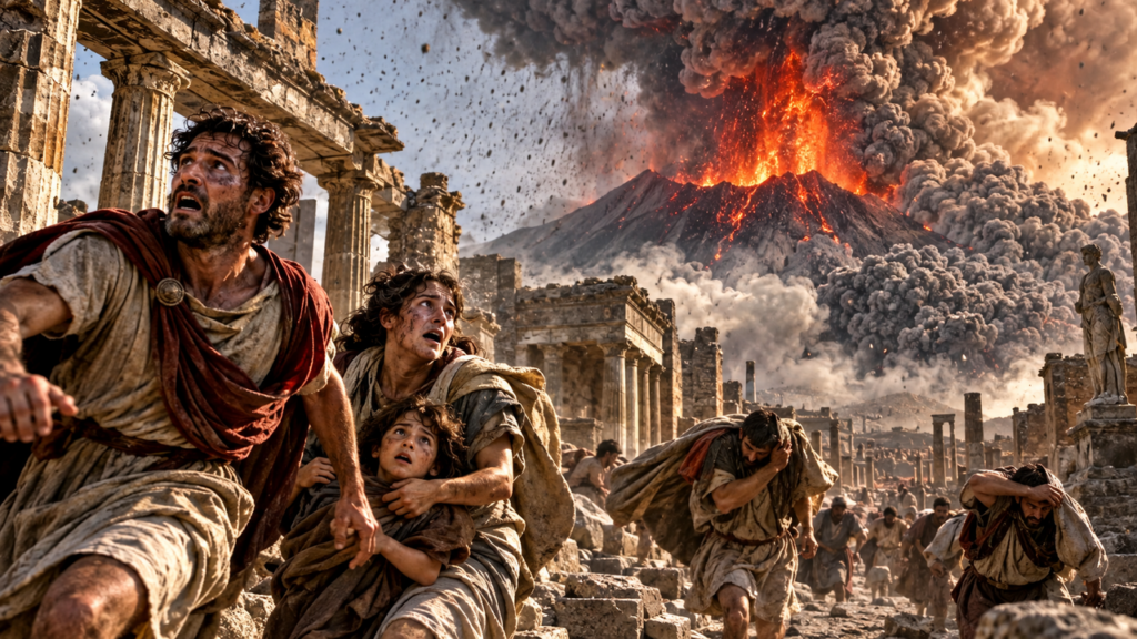 Arqueólogos encontraram um homem que fugiu de Pompeia quando o Monte Vesúvio entrou em erupção 2.000 anos depois, segurando uma tigela para proteger a cabeça e uma lâmpada para iluminar o caminho