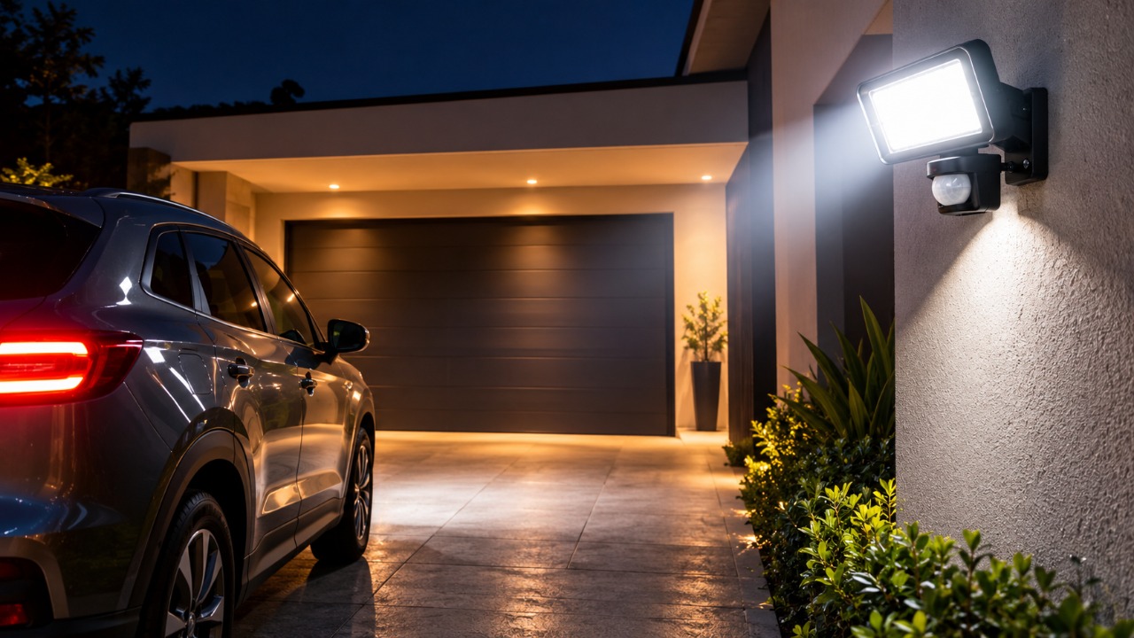 Dono de casa instala refletores com sensores de movimento na garagem para melhorar a segurança durante a noite e descobre como a altura da instalação, o alcance dos sensores e a resistência à chuva fazem diferença no funcionamento do sistema