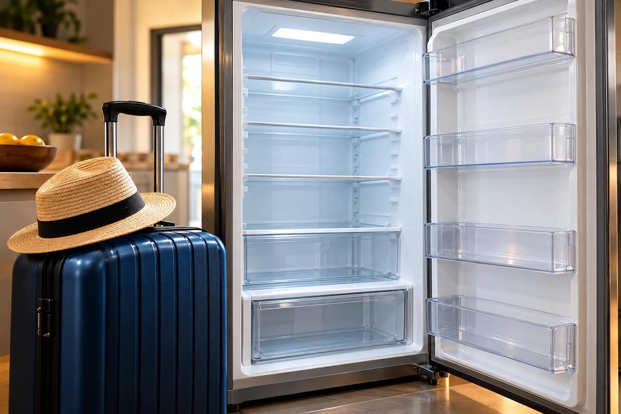 Dono de casa desliga a geladeira antes de viajar para economizar energia e descobre quais alimentos precisam ser retirados e quais cuidados evitam mau cheiro e contaminação quando o aparelho fica sem funcionar