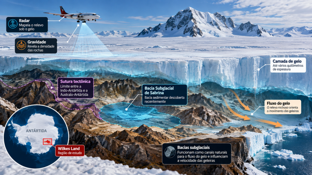 Cientistas encontram uma estrutura gigantesca escondida sob o gelo da Antártida e descoberta pode revelar como o continente mudou ao longo de milhões de anos