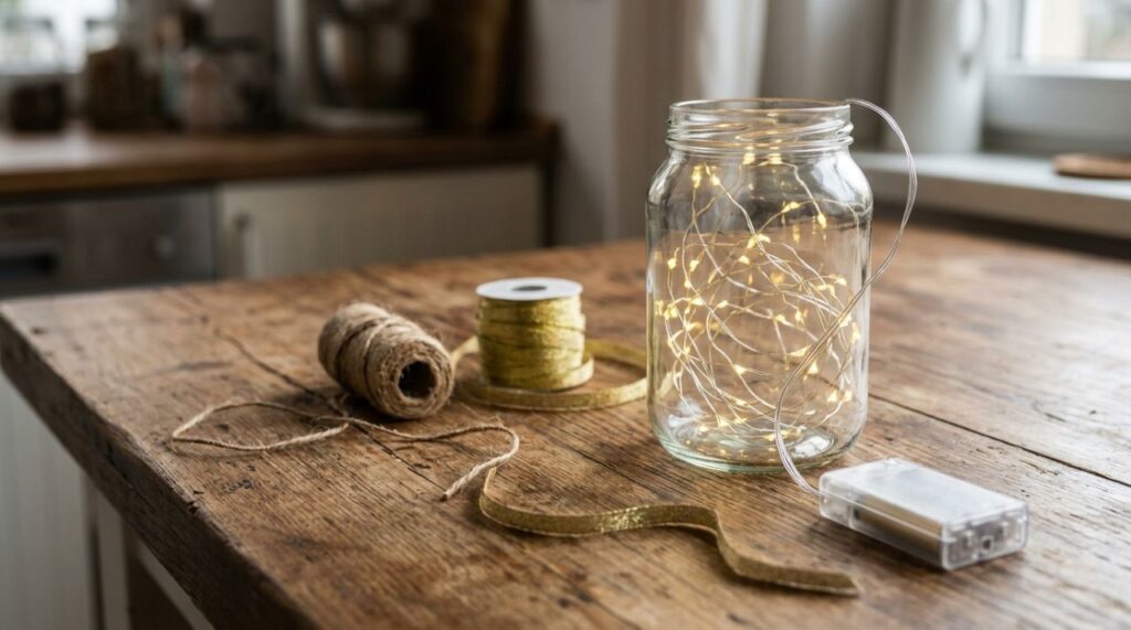 Mulher guardou potes de vidro que iriam para o lixo, colocou pequenas luzes de LED dentro deles e criou uma decoração de Natal elegante gastando pouco