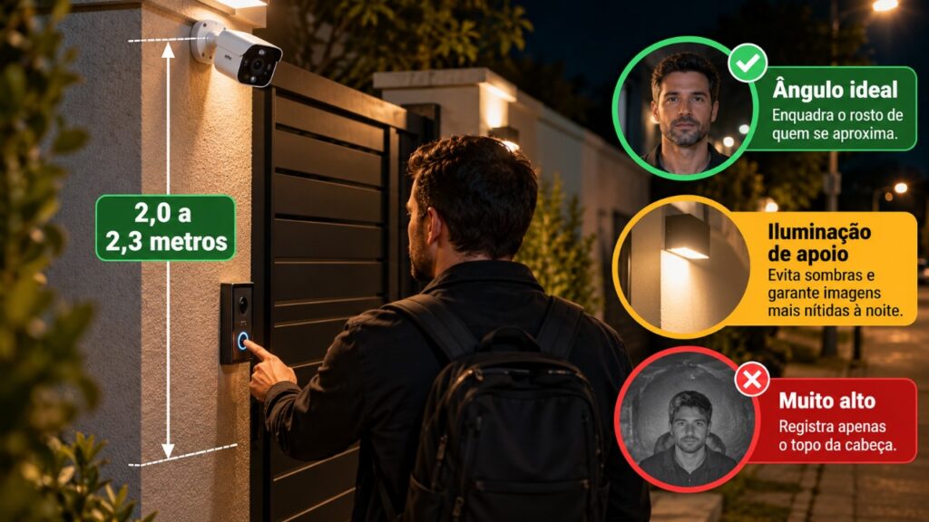Morador instala uma câmera com visão noturna no portão e descobre como o ângulo de gravação e a iluminação podem fazer diferença na identificação de movimentos durante a madrugada