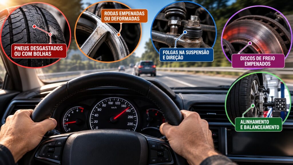 Por que alguns carros começam a vibrar quando atingem determinada velocidade e o que o comportamento do volante pode revelar sobre a origem do problema