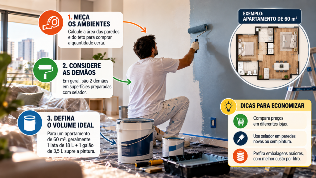 Casal usa o 13º para pintar a casa inteira e um pintor explica quantas latas de tinta são necessárias para um apartamento de 60 m²