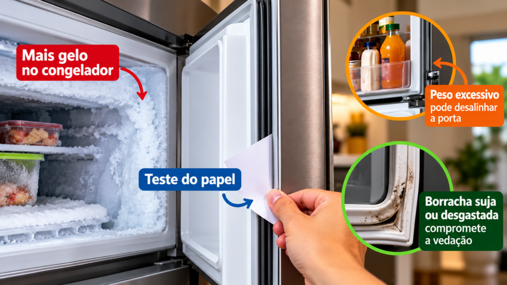 Porta da geladeira não fecha completamente e começa a formar gelo nas paredes internas? O detalhe na borracha de vedação que muita gente ignora e pode aumentar o consumo de energia