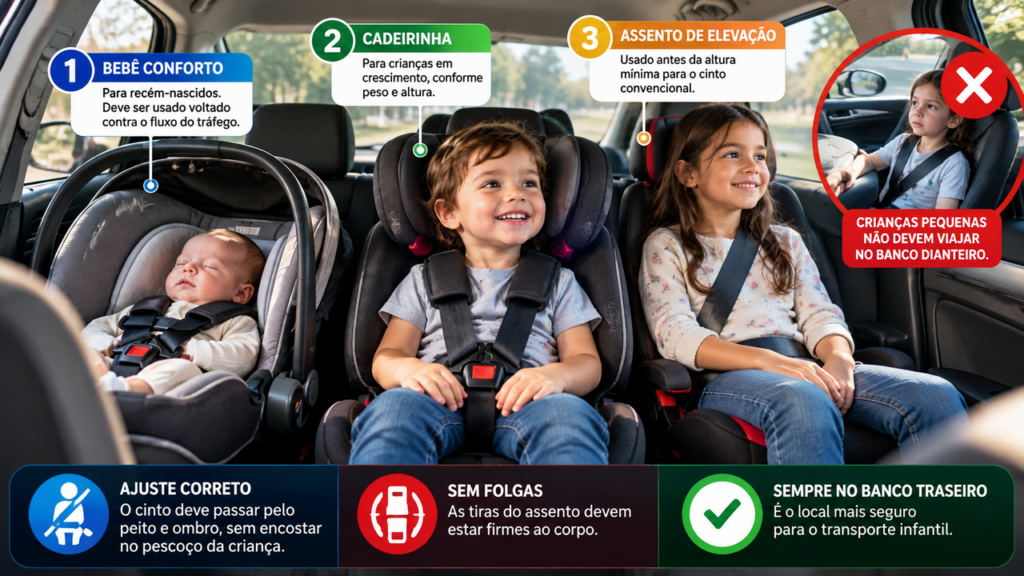 Adeus à antiga rotina com crianças no carro: novas regras podem mudar o uso da cadeirinha e deixar motoristas ainda mais atentos à fiscalização