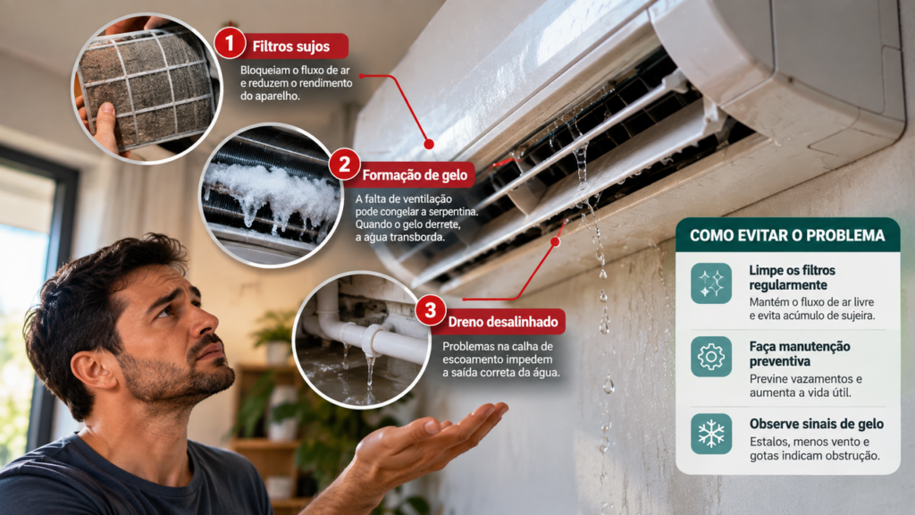 Ar-condicionado começa a pingar e perde força justamente nos dias mais quentes? Antes de chamar o técnico, existe uma verificação simples que muita gente esqueceA limpeza periódica do sistema de drenagem e das telas do ar-condicionado garante a eficiência térmica e evita gotejamentos indesejados.
- Imagem ilustrativa criada por inteligência artificial.