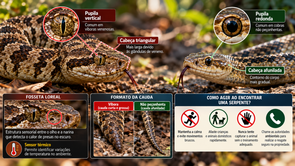 Como distinguir uma víbora de uma cobra sem confundir as espécies: os sinais nos olhos, na cabeça e na cauda que merecem atenção