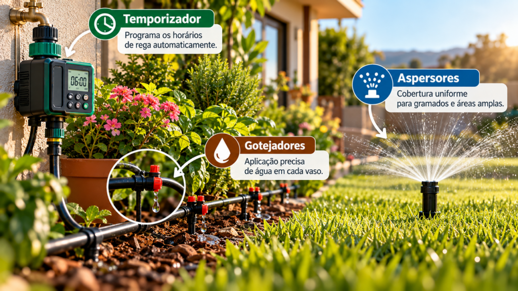 Morador instala um sistema de irrigação automática no jardim para facilitar a rotina da família e descobre qual é a vazão mínima necessária para distribuir água corretamente sem prejudicar o desenvolvimento das plantas