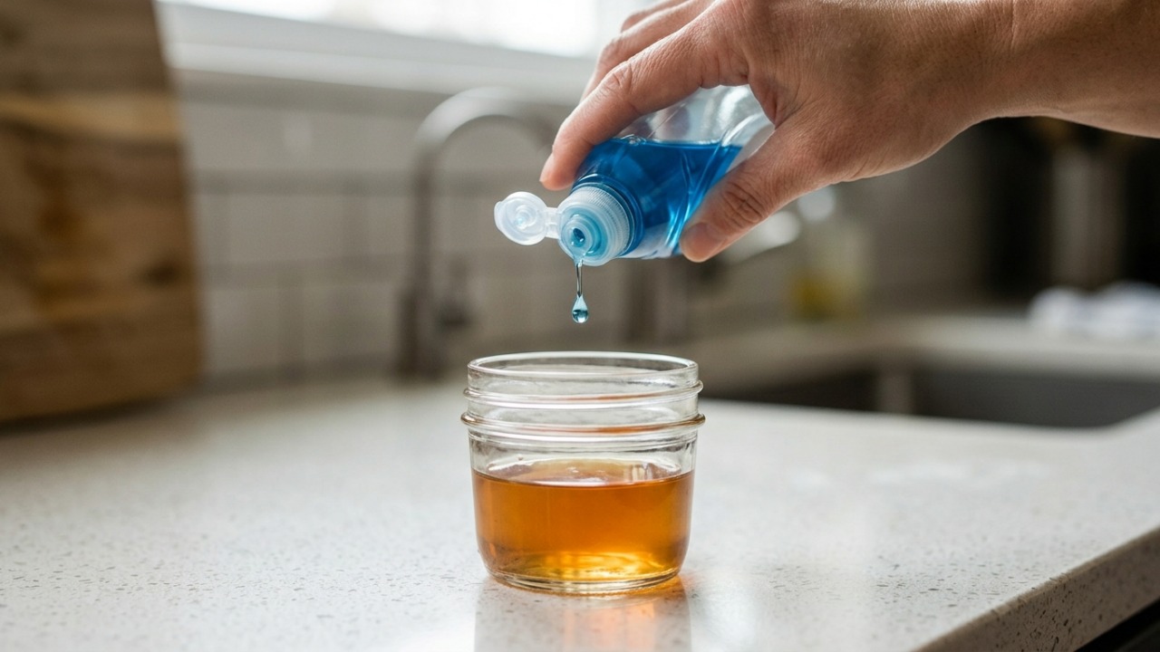 Colocar vinagre de maçã com uma gota de detergente em um pote: para que serve e como a armadilha caseira ajuda a reduzir as mosquinhas de fruta na cozinha