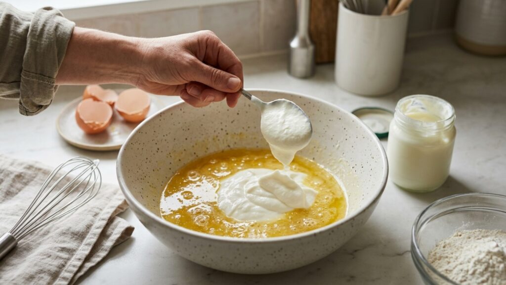 Chefs de cozinha concordam: “Se você quer um bolo fofinho e úmido, não precisa colocar mais leite, mas experimentar 2 colheres de sopa de iogurte natural na massa para melhorar a textura”