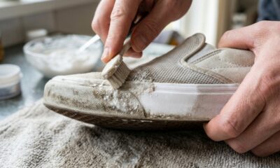 Engenheiros químicos explicam: “Uso bicarbonato de sódio misturado com um pouco de água ou sabão líquido para limpar as solas dos tênis e remover sujeiras difíceis sem precisar de produtos caros”