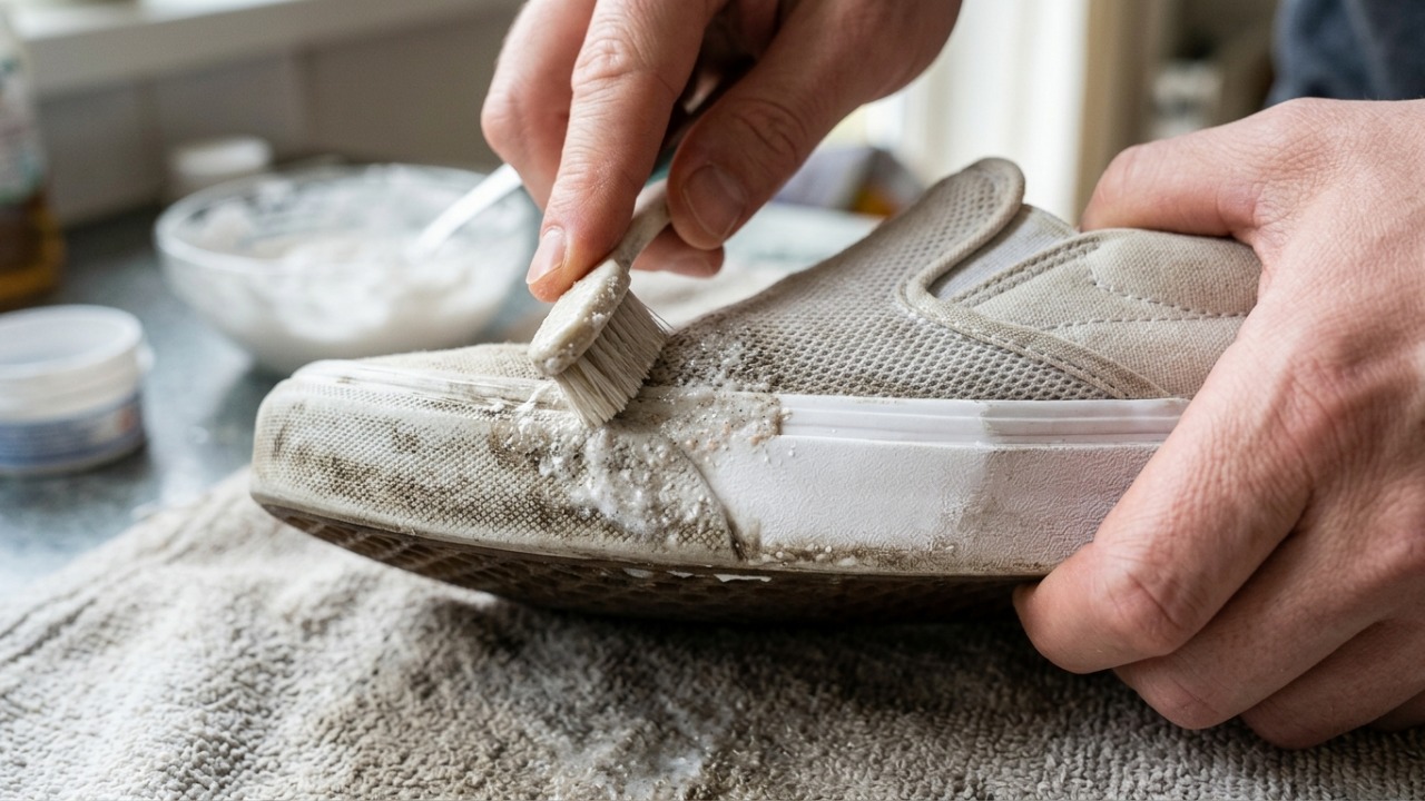Engenheiros químicos explicam: “Uso bicarbonato de sódio misturado com um pouco de água ou sabão líquido para limpar as solas dos tênis e remover sujeiras difíceis sem precisar de produtos caros”