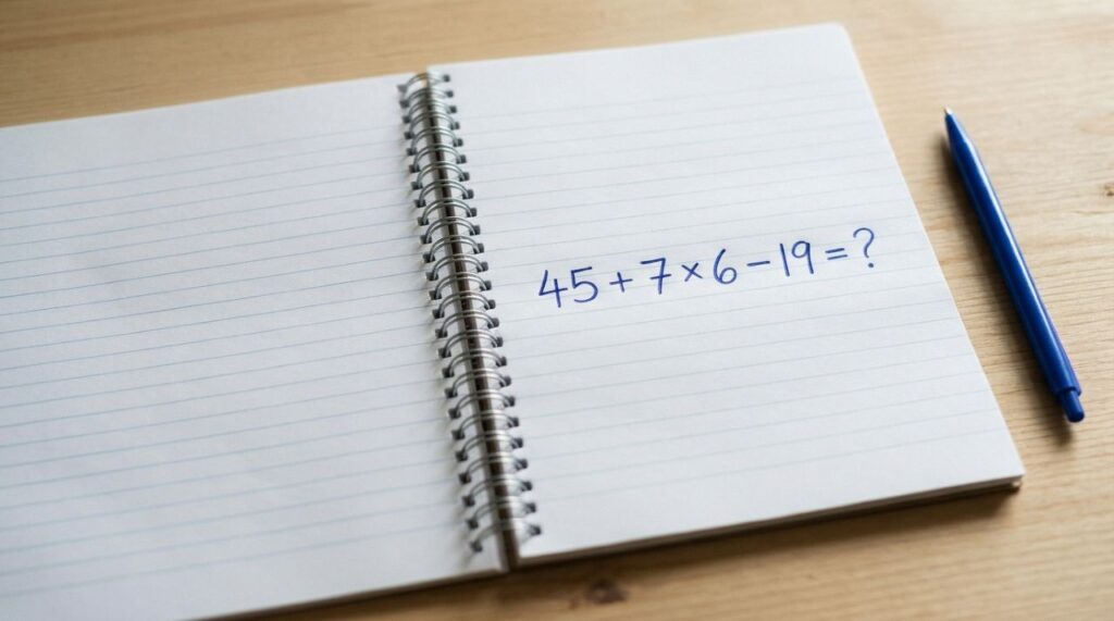 Quem estudou matemática nos anos 80 deveria conseguir resolver esta conta: 45 + 7 × 6 − 19