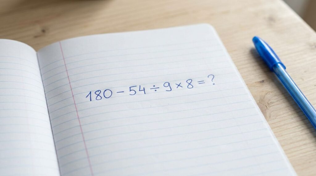 Não faça a primeira conta que aparece: 180 − 54 ÷ 9 × 8 exige uma regra esquecida por muitos