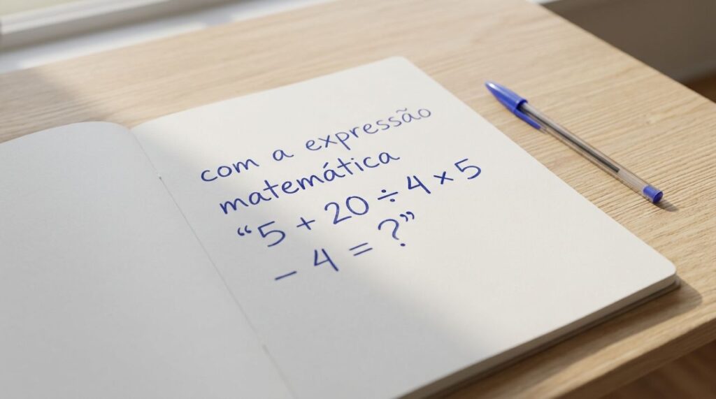 A expressão 5 + 20 ÷ 4 × 5 − 4 parece fácil demais, mas um pequeno detalhe na ordem das operações pode mudar completamente o resultado
