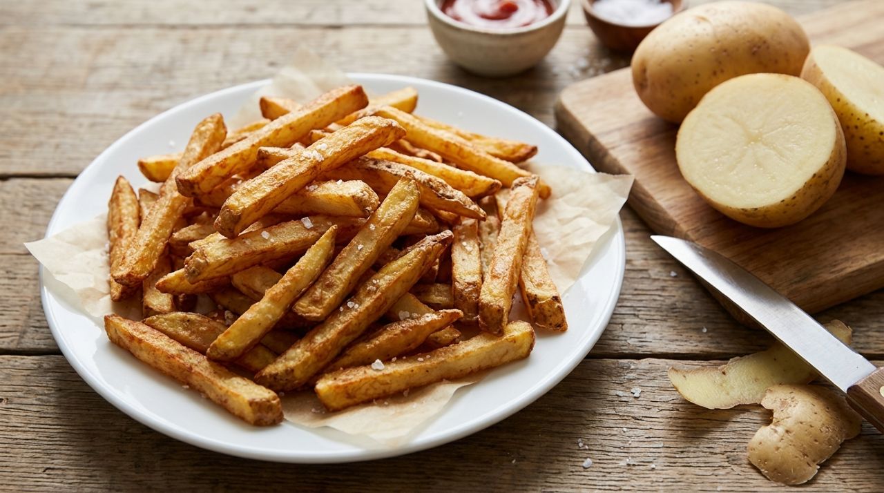 Chefs de cozinha afirmam: para a batata frita ficar sequinha e crocante, não coloque os palitos molhados no óleo quente, mas retire toda a umidade antes de começar a fritura