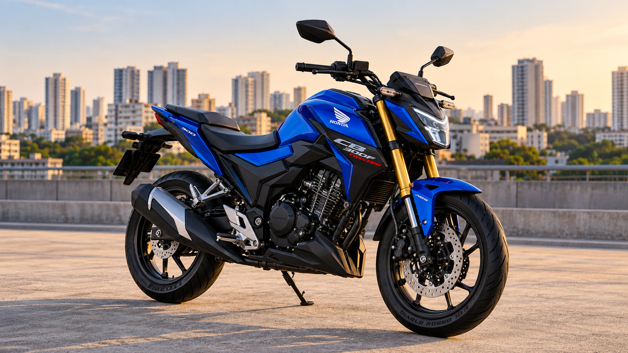 Nova Honda CB 300F Twister 2027 surpreende com controle de tração, suspensão invertida, freios ABS nas duas rodas e uma versão azul que muda o visual da moto