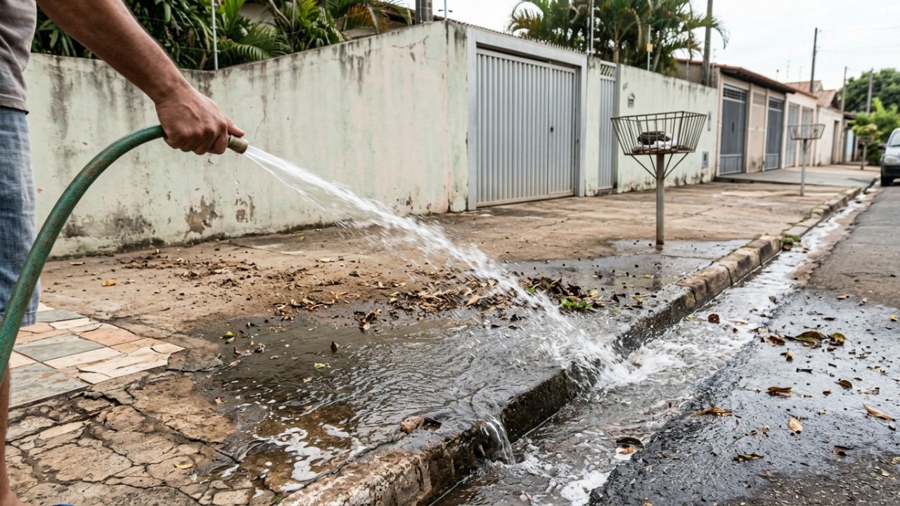 Moradora lavava a calçada com mangueira todo sábado até descobrir que usar água potável dessa forma pode ser proibido e até gerar multa em algumas cidades