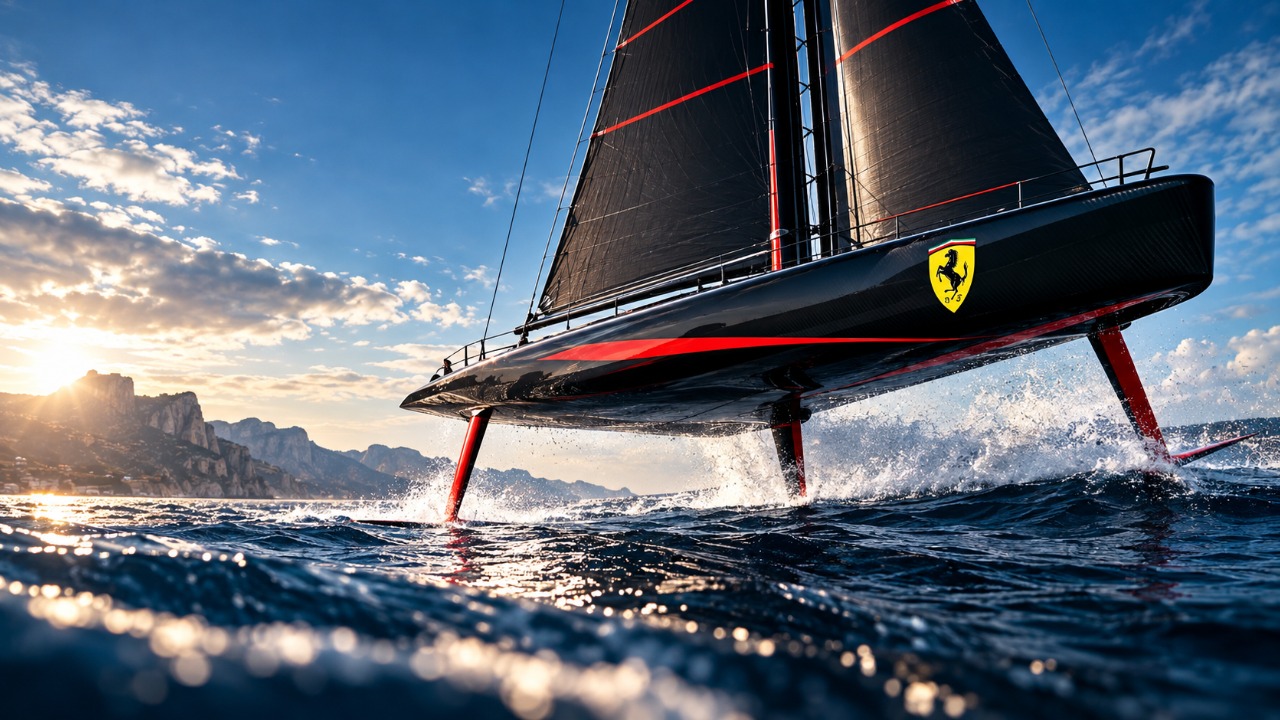 Ferrari prepara veleiro futurista de 30 metros para desafiar recordes mundiais e revolucionar a velocidade em alto-mar