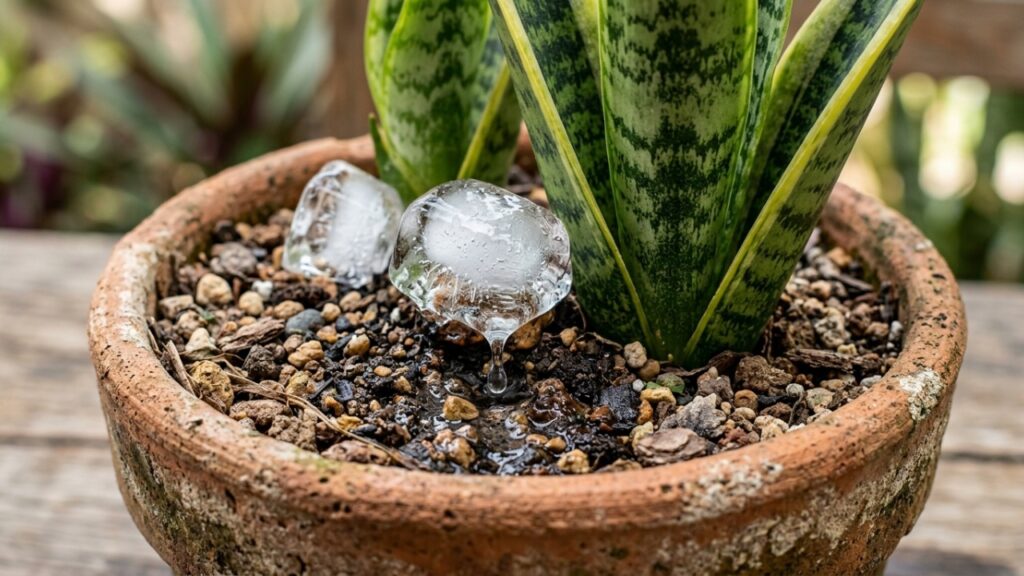 Colocar cubos de gelo no vaso da Espada-de-São-Jorge: para que serve e por que esse truque pode ajudar a controlar melhor a quantidade de água na rega