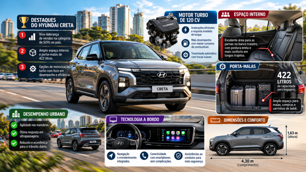 Novo SUV da Hyundai chega ao mercado brasileiro com motor 1.0 turbo de até 120 cv, porta-malas de 374 litros e recursos modernos que prometem mais praticidade para quem enfrenta o trânsito todos os dias