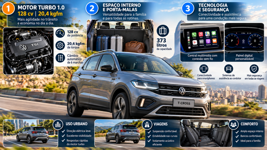 Novo SUV da Volkswagen chega ao mercado brasileiro, traz motor 1.0 turbo de até 128 cv, porta-malas de 373 litros e aposta em tecnologia e desempenho para conquistar os motoristas