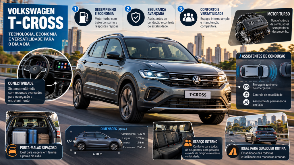 Novo SUV da Volkswagen chega ao Brasil com motor 1.0 turbo de até 128 cv, porta-malas de 373 litros e tecnologia moderna que promete economia para quem enfrenta longos trajetos diariamente