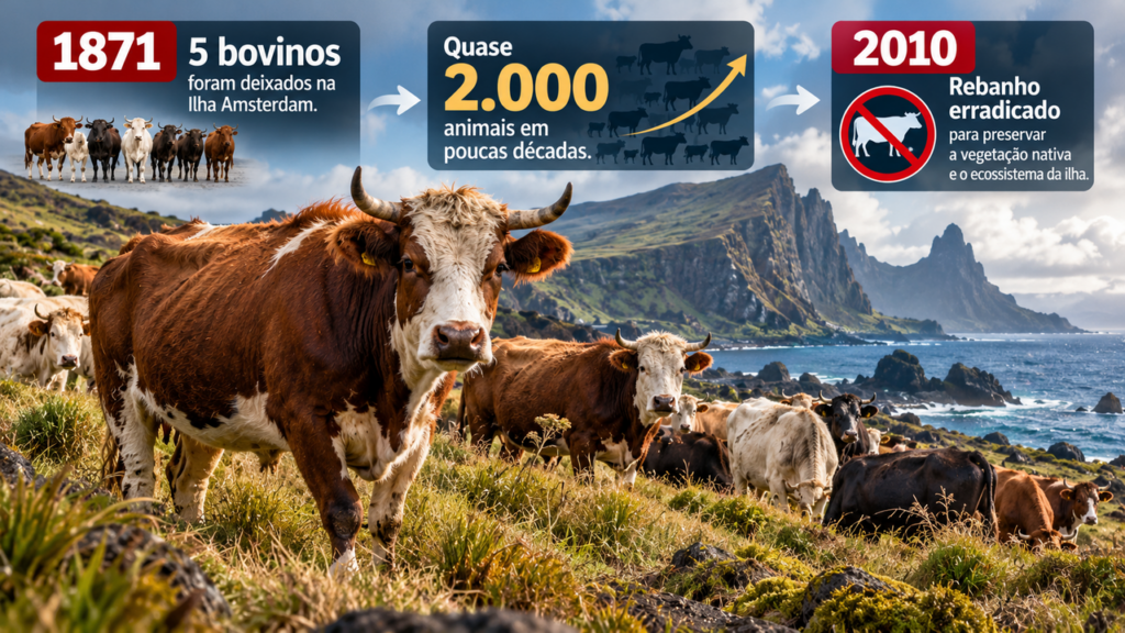 Cinco vacas abandonadas em uma ilha em 1871 se multiplicaram por mais de um século, formaram um rebanho de quase 2 mil animais e deram origem a um fenômeno surpreendente que intrigou cientistas e revelou como poucos animais podem transformar completamente um ambiente isolado