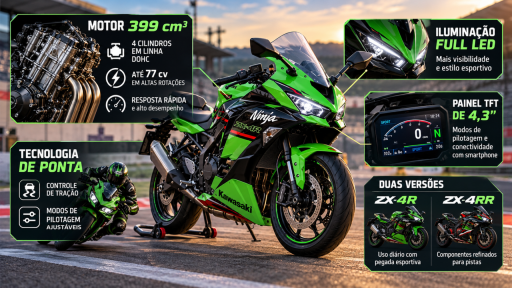 A Kawasaki renova sua moto de 400 cilindradas com aparência mais imponente, recursos atualizados e mudanças que podem aumentar a disputa entre as esportivas no Brasil