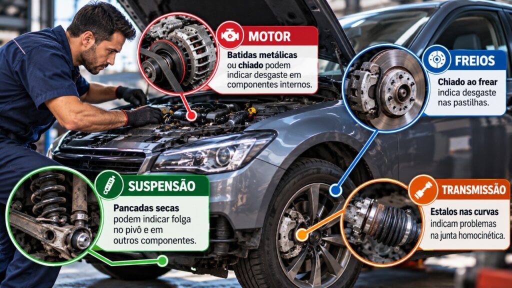 Mecânico explica quais barulhos os motoristas não devem ignorar no carro e como pequenos sinais podem indicar problemas que acabam deixando a manutenção muito mais cara