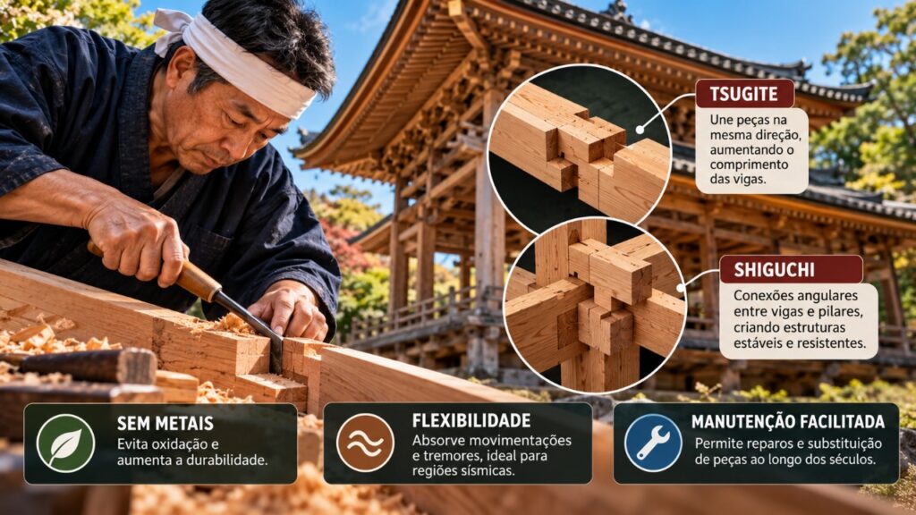 A técnica japonesa de unir peças de madeira sem pregos ou parafusos e como os encaixes tradicionais permitem construir estruturas complexas com precisão