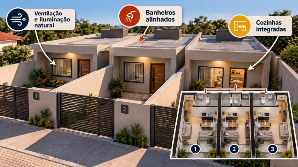 Construir 3 kitnets em um mesmo terreno parece simples, mas a posição dos banheiros, a distribuição das cozinhas e a organização das paredes podem mudar completamente o projeto e o resultado de cada unidade