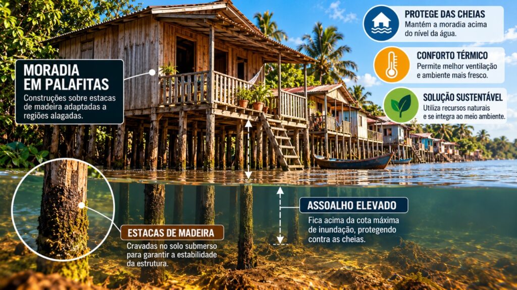 As casas construídas sobre estacas de madeira em regiões alagadas e como diferentes povos desenvolveram soluções para construir sobre terrenos próximos da água