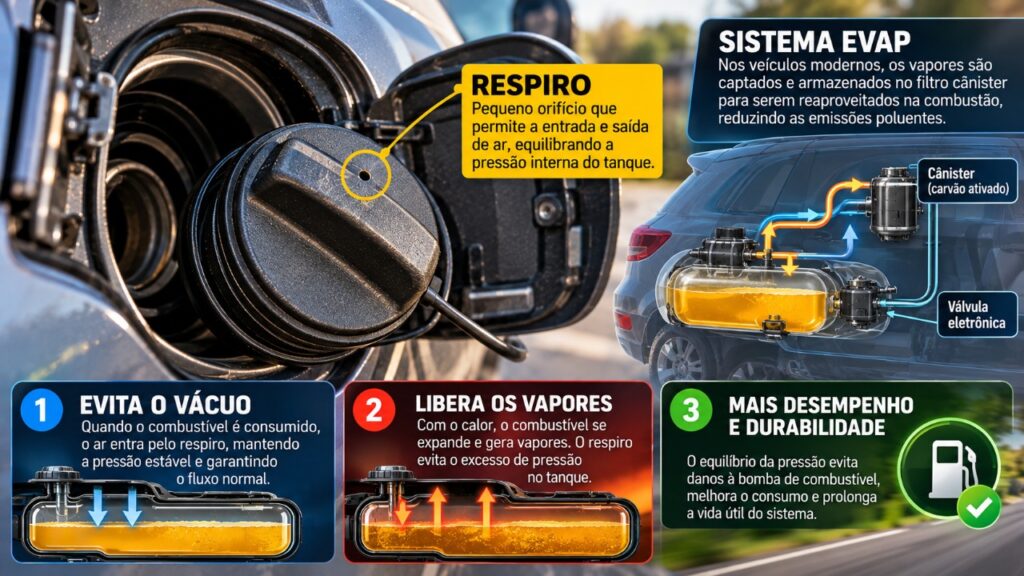 O pequeno furo na tampa do tanque de combustível tem uma função importante, e seu funcionamento está ligado à pressão dentro do sistema