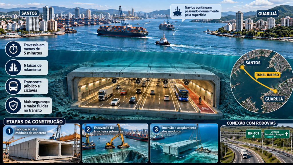 Túnel será construído debaixo do mar e viagem de 1 hora será feita em 5 minutos com acesso à BR-101