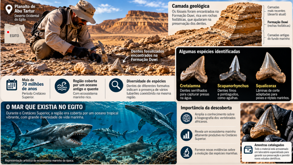 Cemitério de tubarões de 70 milhões de anos é descoberto no meio do deserto egípcio e mostra que a região já foi coberta por um mar tropical cheio de predadores