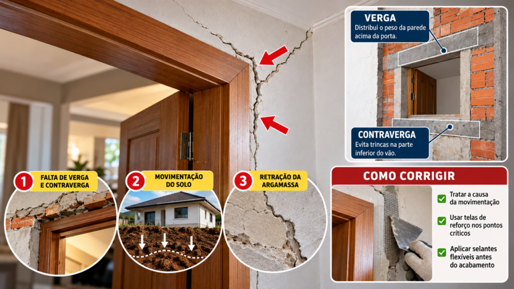 A rachadura que aparece perto da porta pode esconder um problema na construção: pedreiros explicam as causas e os detalhes que merecem atenção