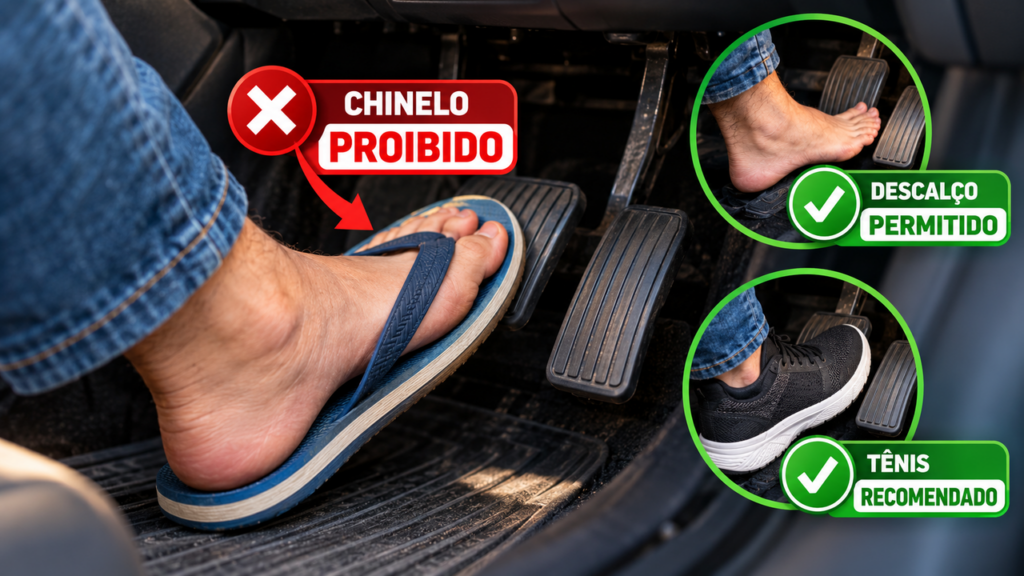 Motorista dirige de sandália até a padaria, é abordado por um agente de trânsito e descobre o detalhe da legislação brasileira que determina quando o calçado pode se transformar em motivo de multa