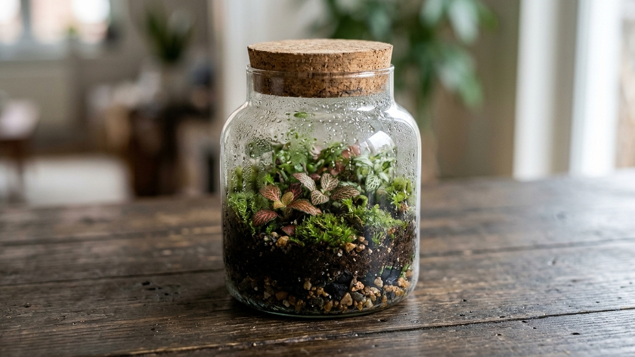 A técnica do minijardim fechado em pote de vidro que cria um ecossistema autossuficiente e sobrevive meses sem precisar de rega