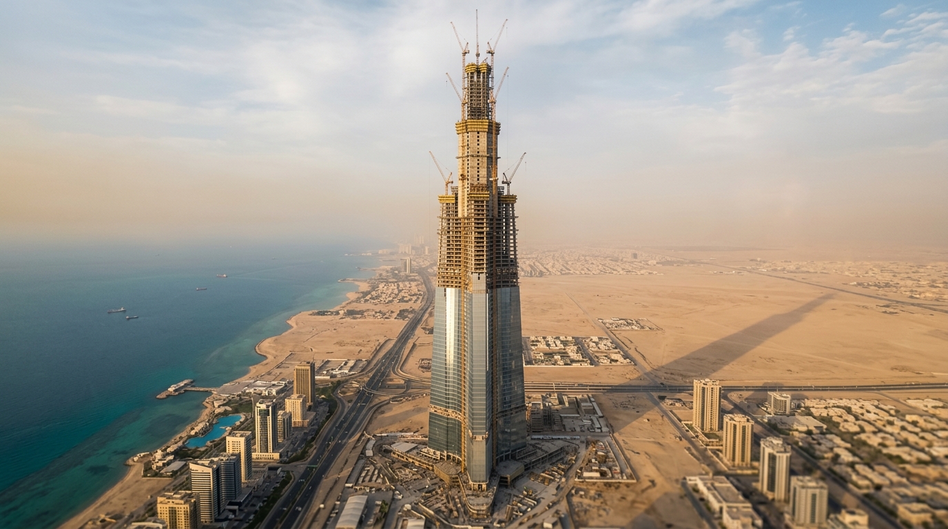 Está sendo construído o primeiro arranha-céu de um quilômetro no mundo. A Jeddah Tower já alcançou 454 metros