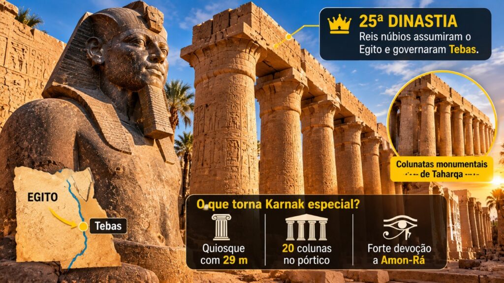 Eles conquistaram o Antigo Egito e construíram monumentos com colunas de quase 20 metros: agora, arqueólogos investigam as estruturas do faraó núbio Taharqa e revelam detalhes impressionantes de um templo milenar em Karnak