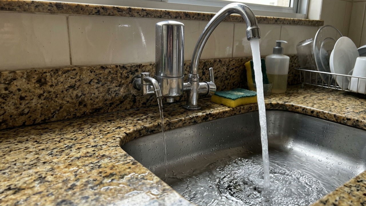Morador troca a torneira da cozinha por um modelo com filtro e só depois percebe que a pressão da água precisa estar dentro do limite mínimo indicado pelo fabricante