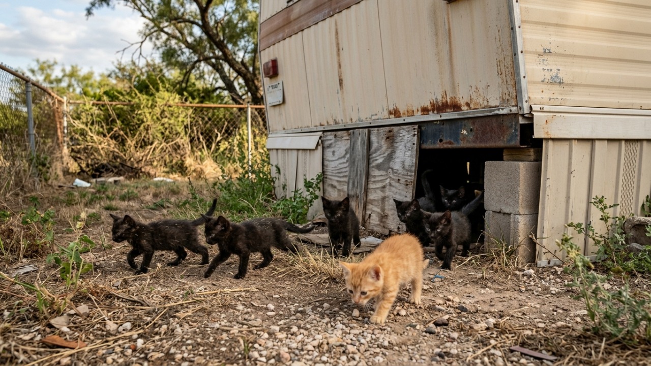 Seis gatinhos pretos, quase idênticos, foram encontrados em uma casa ao lado de um irmão laranja, e distinguir cada um virou um desafio tão fofo quanto curioso