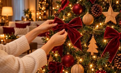 Adeus à árvore de Natal tradicional cheia de bolas coloridas e festões brilhantes: nova tendência aposta em árvores decoradas com laços de veludo, enfeites de madeira e luzes amarelas para deixar a casa mais elegante e acolhedora durante as festas de fim de ano