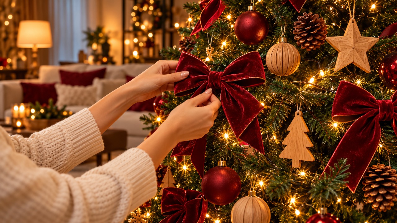 Adeus à árvore de Natal tradicional cheia de bolas coloridas e festões brilhantes: nova tendência aposta em árvores decoradas com laços de veludo, enfeites de madeira e luzes amarelas para deixar a casa mais elegante e acolhedora durante as festas de fim de ano