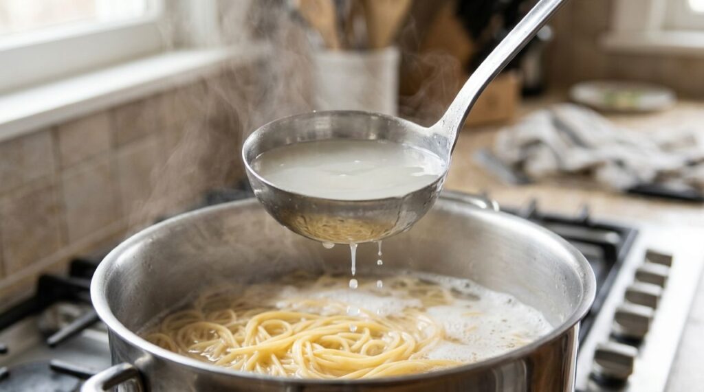 Chefs italianos afirmam: “Para o molho ficar mais cremoso, não descarte a água do cozimento, mas reserve uma concha antes de escorrer o macarrão”