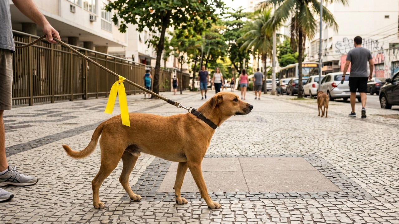 Fita amarela na coleira do cachorro: o que esse sinal quer dizer e como agir ao encontrar um animal usando