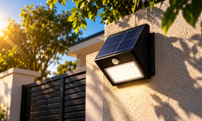 Proprietário coloca uma luminária solar no muro para aumentar a visibilidade da entrada e descobre por que a sombra de árvores e telhados pode reduzir o funcionamento do equipamento durante a noite