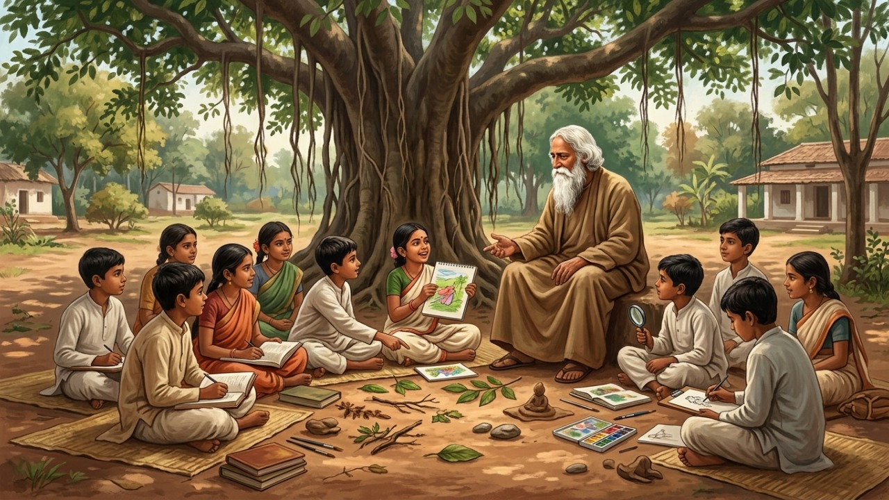Frase de Rabindranath Tagore: “Não limite uma criança ao seu próprio aprendizado, porque ela nasceu em outro tempo.” Uma reflexão sobre por que repetir exatamente a educação do passado pode não preparar alguém para o mundo de hoje